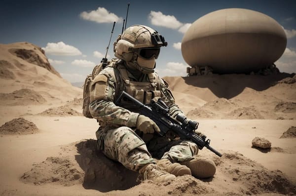 Un militaire assis dans le désert pour illustrer l'article sur les ETF défense.