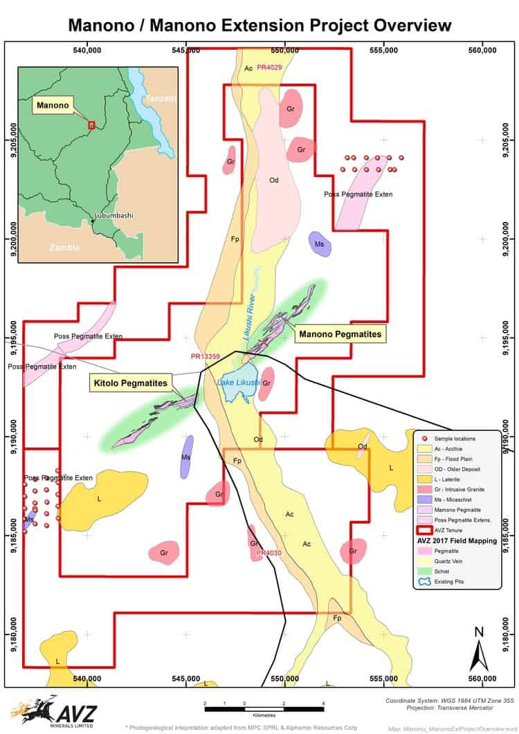 Carte du projet Manono chez AVZ Minerals