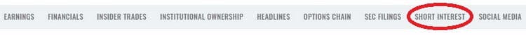 Market beat short interest. Dans cet onglet, on peut trouver le pourcentage de ventes à découvert.